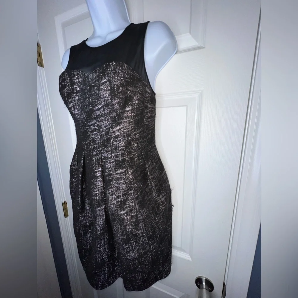 Club Monaco Women’s 2 A-Line Black Pink Pleated Cocktail Dress Silk Chiffon XS